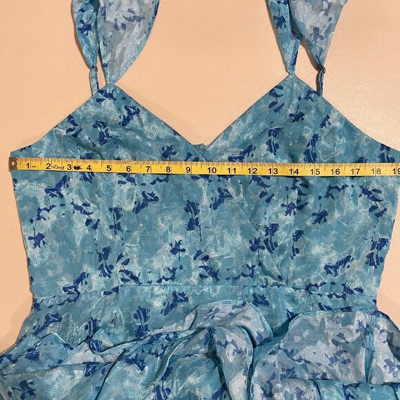 HUTCH Miah Gown Tiered Sleeveless Sheer Lined Maxi Surplice Blue Floral 12 - Picture 13 of 15